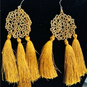 Golden Tassel Beaded Earrings